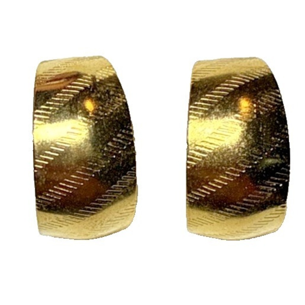 Gold Tone Clip-On Hoop Earrings with‎ Etched Detail Vtg  J-6E